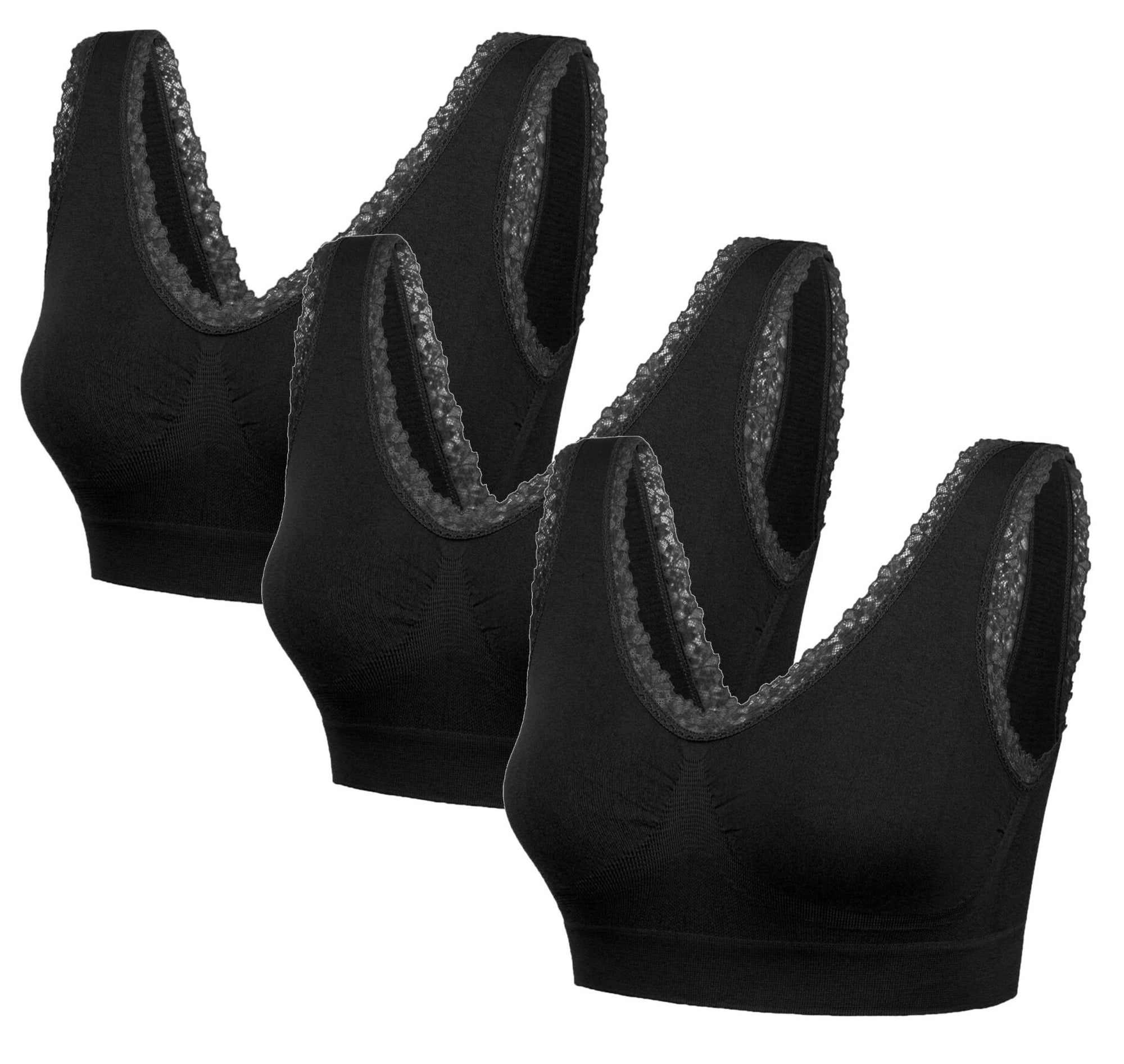 3 Pack Padded Lace Edge - Black - The Genie Bra